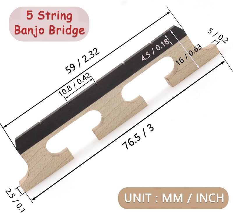 CashBeat 5-String Banjo Bridge - Premium Ebony and Maple Bridge for Banjolele, Universal Fit Banjo Parts Replacement, Enhanced Acoustic Resonance, Pack of 1 - Image 2